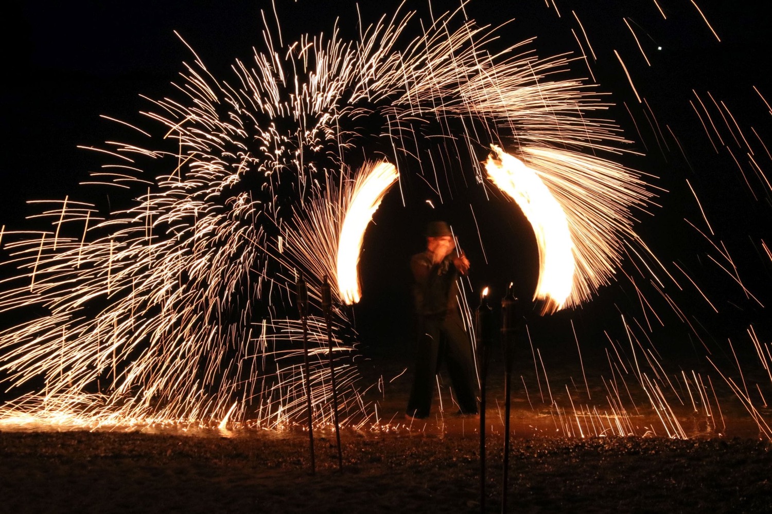 Night fire performance during a Q Events program